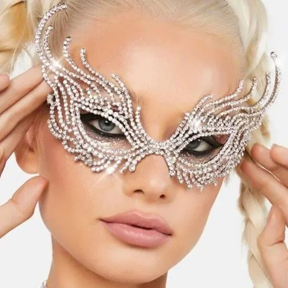 NWT Sparkling Swarovski Bling Crystal Rhinestone Mask Halloween Costume … - Picture 2 of 5